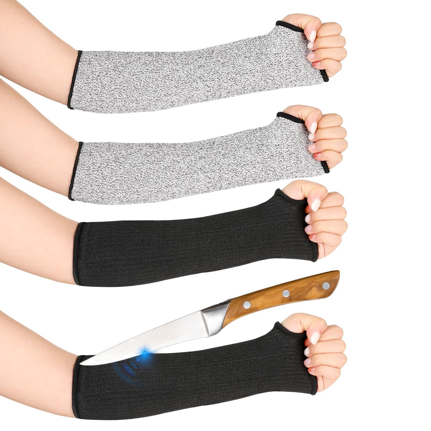 Giantree Cut Resistant Gloves With Thumb Hole, 1/2 Pairs Slash Resistant Safety Protective Arm Sleeves Level 5 Protection Unisex Glove Sleeves for Garden, Kitchen, Welding, Farm Work (Black+Grey)