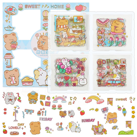 Amabro Cute Cartoon Sticker, 100PCS Kawaii Bear Rabbit Stickers Waterproof Vinyl Sticker Water Bottle Decor Self-Adhesive Decal for Kids Scrapbooking DIY Skateboard Laptop Phone(Blue)