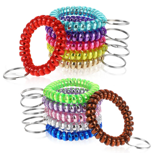 Molain 12 Colors Spring Wrist Keychain Coil Bracelets Keychain Flexible Spiral Wrist Coil Stretchable Wrist Band Wristlet Keychain Bracelet Wrist Coil for Sauna Gym Pool ID Badge and Outdoor Sports