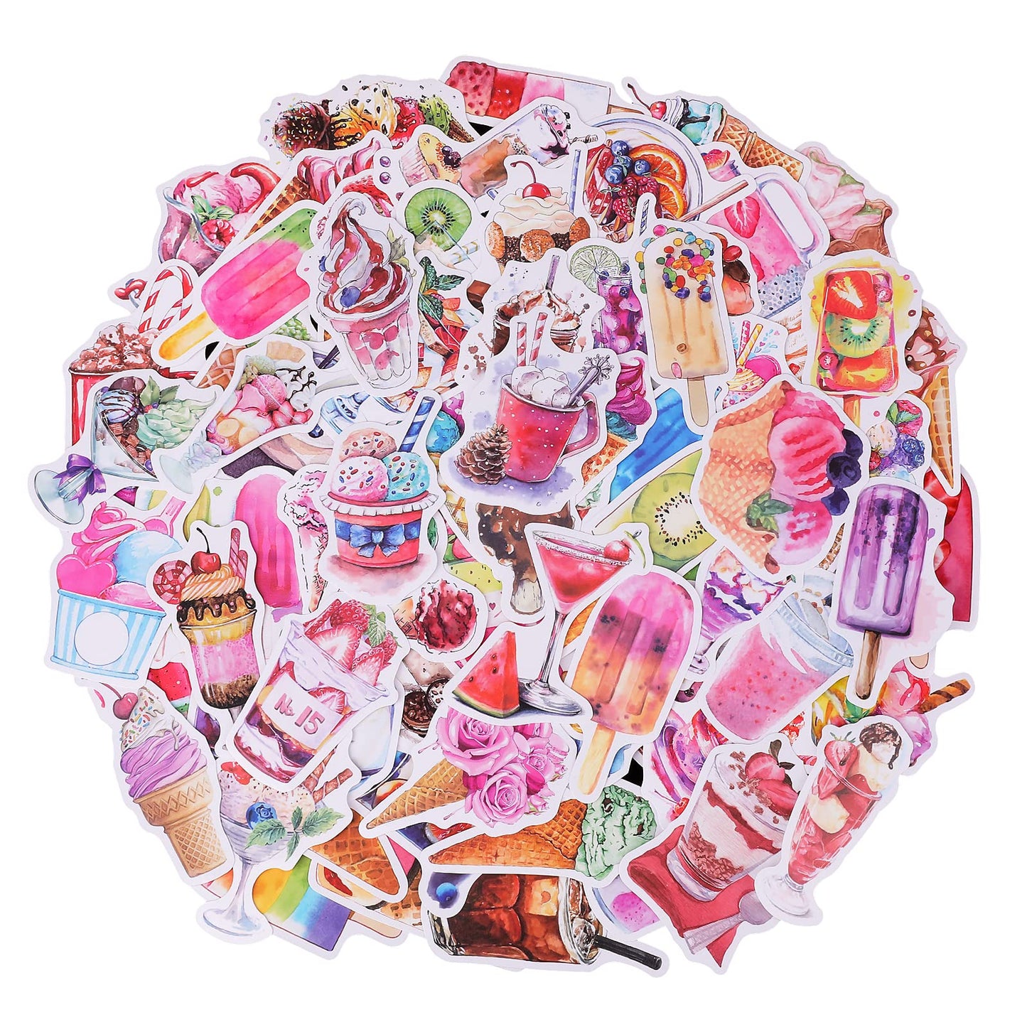 Cobee 100 PCS Cute Sweets Stickers, Waterproof Candy Decals Kawaii Cartoon Sticker Water Bottles Stickers Ice Cream Cupcake Vinyl Decals for Laptop Car Bike Phone (B)