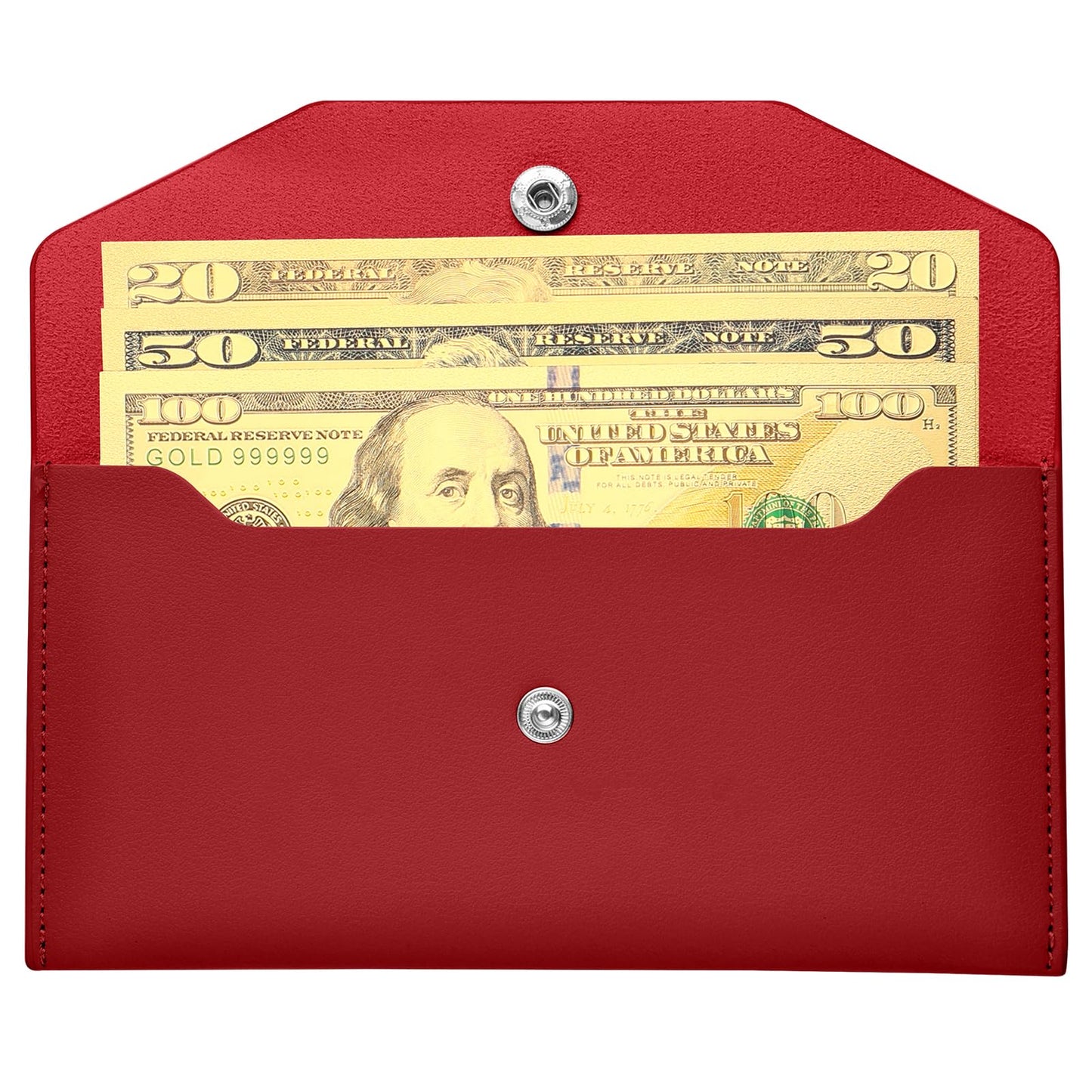 Molain Cash Envelopes PU Leather, Money Envelopes Reusable Waterproof Budget Envelopes Cash Wallet 6.9x3.5 in (Red)