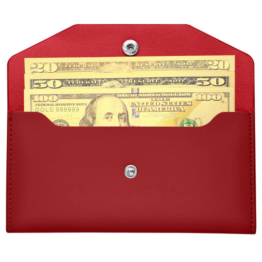 Molain Cash Envelopes PU Leather, Money Envelopes Reusable Waterproof Budget Envelopes Cash Wallet 6.9x3.5 in (Red)