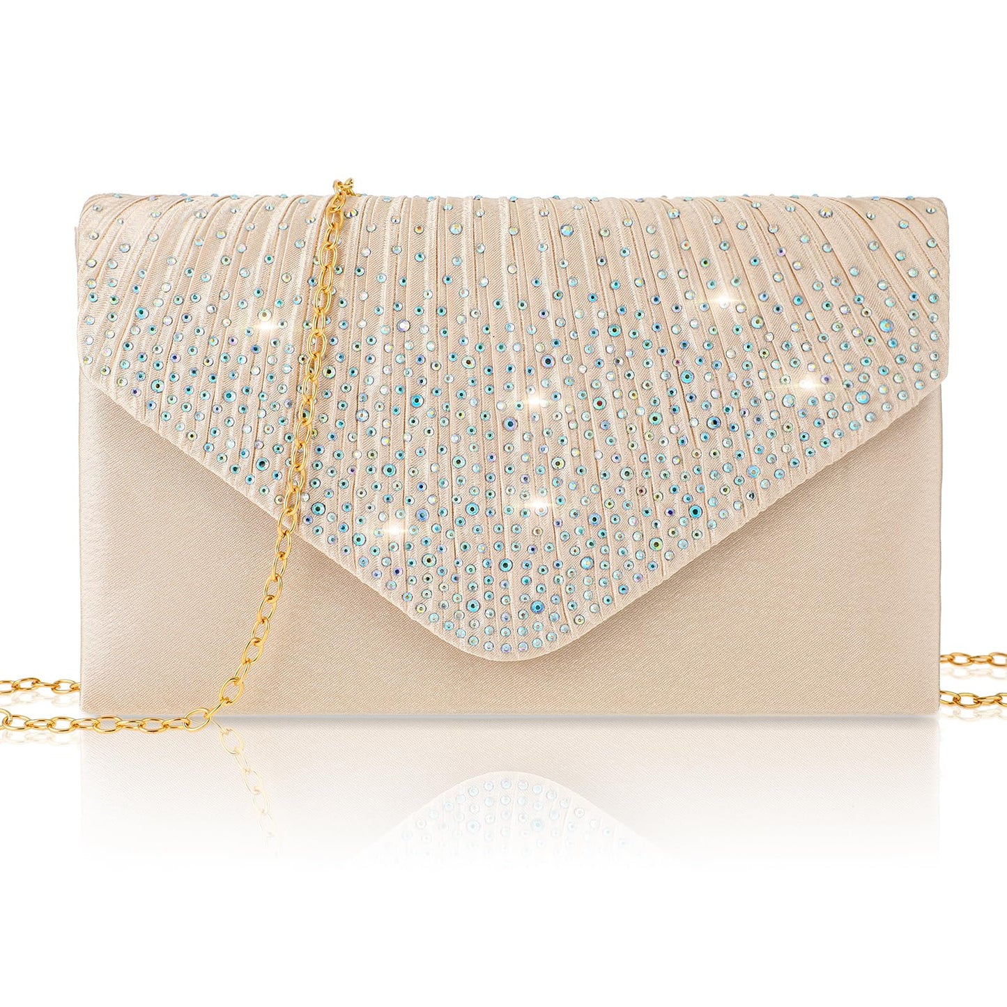 Giantree Women's Clutch Purse Evening Bag, Shiny Rhinestones Envelope Handbag with Detachable Chain Classic Sparkling Sequin Cross Body Bag for Wedding Prom Formal Banquet Party(Apricot)