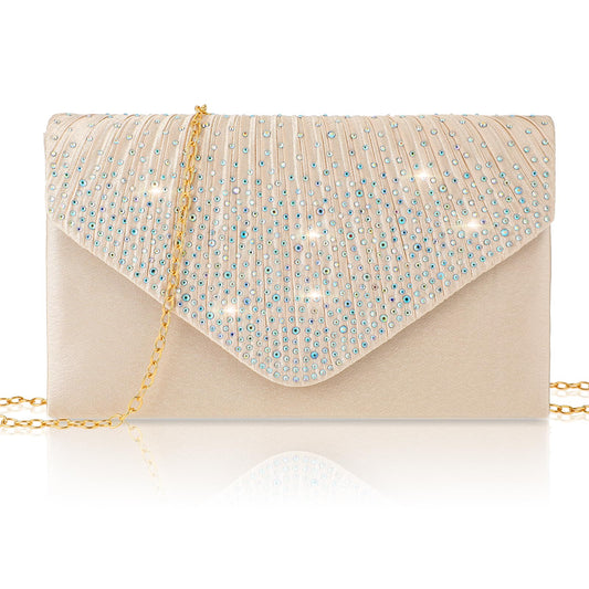 Giantree Women's Clutch Purse Evening Bag, Shiny Rhinestones Envelope Handbag with Detachable Chain Classic Sparkling Sequin Cross Body Bag for Wedding Prom Formal Banquet Party(Apricot)