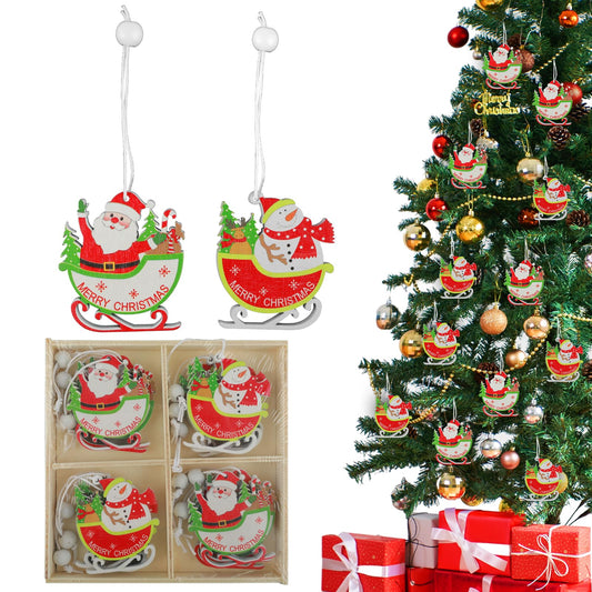 Amaxiu Christmas Wooden Hanging Ornaments,12 Pcs Mini Xmas Tree Decoration 3D Wood Craved Craft for Party Home Kitchen Holiday Farmhouse Rustic Personalized DIY Gift Tags (Sled)