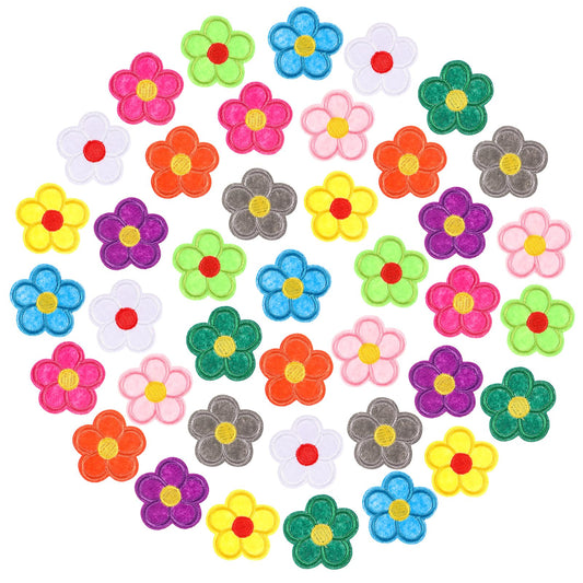 Amabro 40 Pcs Flower Iron On Patches, Floral Applique Sew On Multicolor Embroidered, Cute Flower DIY Decoration Repair Patch for Clothing Bags Jackets Jeans Shoes Hats Scarves 4.5cm/1.77in