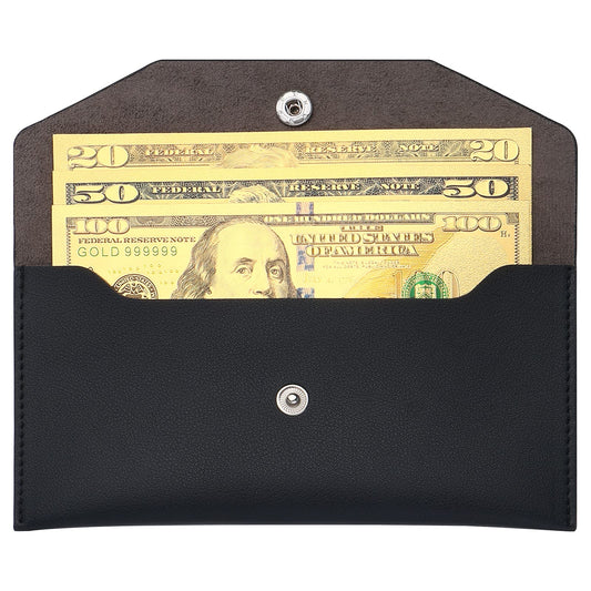 Molain Cash Envelopes PU Leather, Cash Wallet Money Envelopes Reusable Waterproof Budget Envelopes 7.2 x 3.6 in (Black)