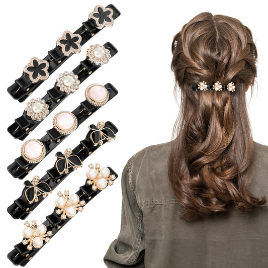 HJZHII 5Pcs Sparkling Crystal Stone Braided Hair Clips, Rhinestone Hair Braided Clips, Crystal Stone Braided Hair Clip Hair Accessories for Women Girls Hair Styling Clips Flower Braided