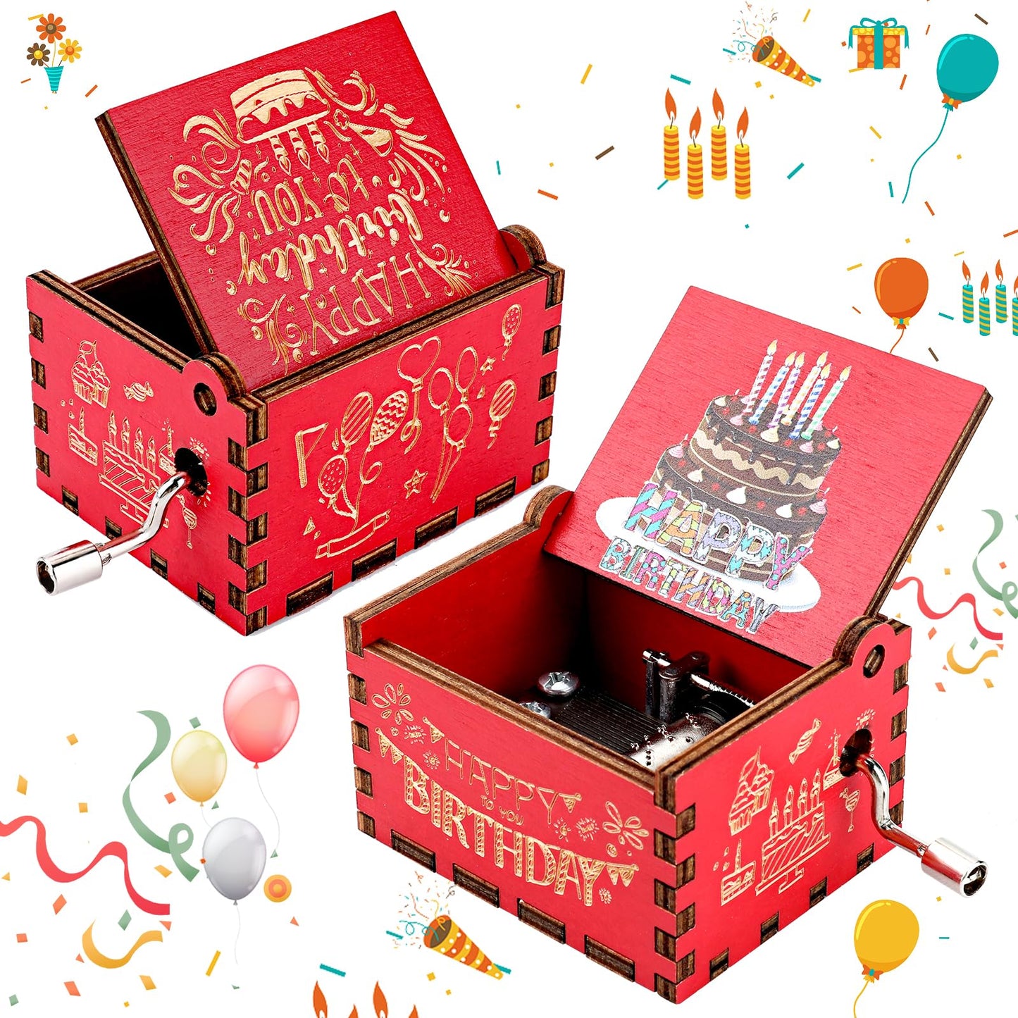 Amaxiu Hand Crank Music Box, Happy Birthday Wooden Music Box, Vintage Engraved Hand-Operated Musical Box, Mini Music Box Playing Melody - Happy Birthday, Birthday Gifts for Family Friend Lover