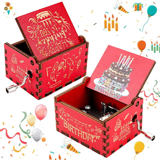 Amaxiu Hand Crank Music Box, Happy Birthday Wooden Music Box, Vintage Engraved Hand-Operated Musical Box, Mini Music Box Playing Melody - Happy Birthday, Birthday Gifts for Family Friend Lover