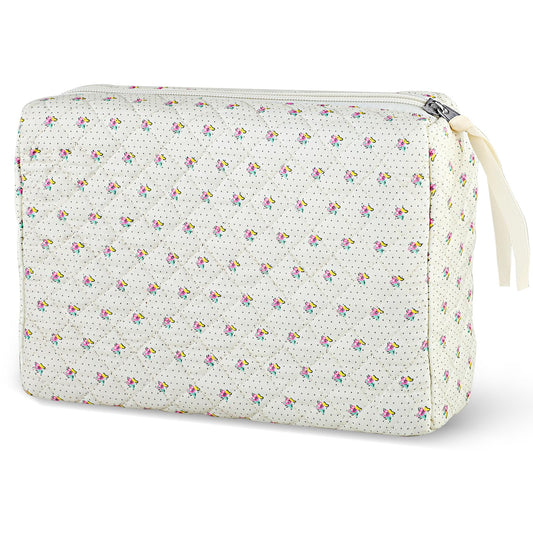 Amaxiu Large Makeup Bag, Travel Cosmetic Bags Toiletry Bag with Zipper Kawaii Cherry Prints Checkered Aesthetic Quilted Makeup Pouch Organizer for Women (B)