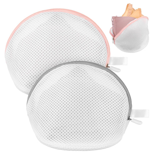 Jeffdad 2 Pack Bra Washing Bag, Mesh Lingerie Bags with Zipper for Laundry, Lingerie Bag Underwear Brassiere Washing Bags for Women(Pink and Gray)