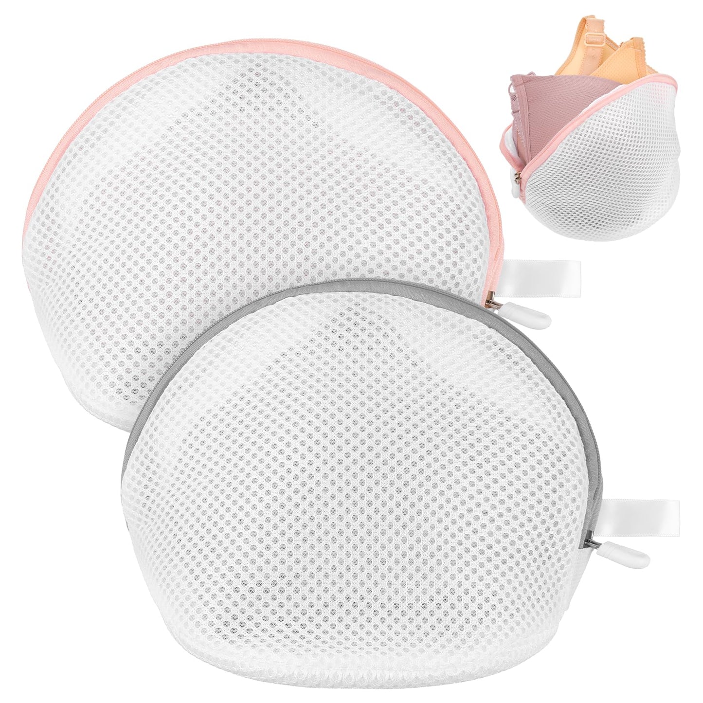 Jeffdad 2 Pack Bra Washing Bag, Mesh Lingerie Bags with Zipper for Laundry, Lingerie Bag Underwear Brassiere Washing Bags for Women(Pink and Gray)