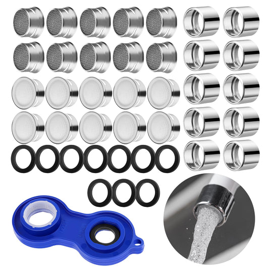 TIESOME 10 Pcs Tap Filter Nozzle M22, 55/64in Female Thread Faucet Aerator Water Saving Tap Aerator Washers Tap Head Replacement Faucet Flow Restrictor with 10 Gasket 1 Wrench for Bathroom
