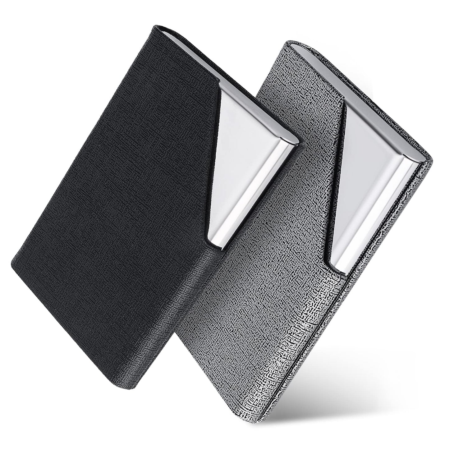cobee Leather Business Card Holder, 2Pcs PU Business Name Card Holder Luxury Multi Card Case Stainless Steel Credit Card Pocket with Magnetic Shut for Men Women