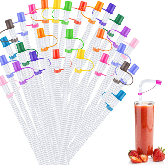 cobee 27 Pack Colorful Flexible Straws with Straw Tips Cover, Long Bendable Drinking Straws Reusable Straw 11 in for Water Bottle Mugs?Random Color?
