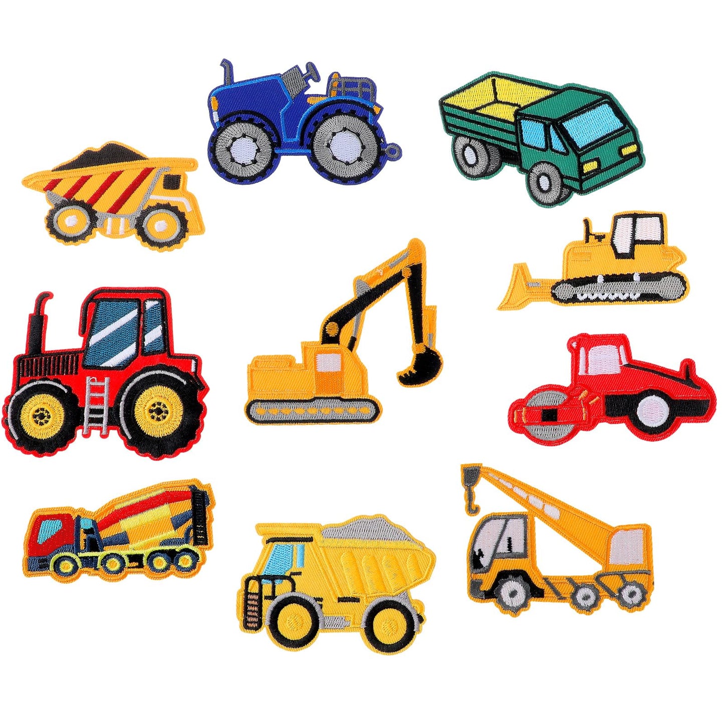 GEEHUA 10Pcs Iron on Patches, Kids Engineering Vehicle Embroidered Appliques Patch Sew on DIY Vehicle Patches for Repairing Holes Hats Jackets Bags Vests Jeans Shoes Clothing