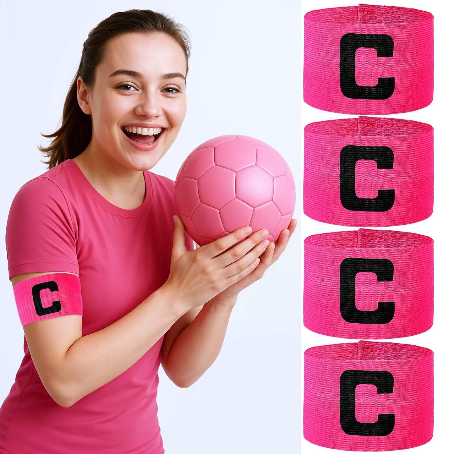 XLIUAX 4 PCS Captain Armbands, Elastic Adjustable Soccer Captain Armband Pink Football Rugby Basketball Player Band for Adult Youth Team Sport Training