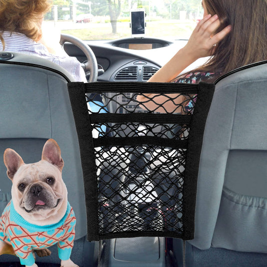 cobee 3-Layer Car Mesh Organizer, Car Net Pocket Handbag Holder Car Net Bag Between Seats Car Purse Holder Dog Net Barrier for Car Storage Bag