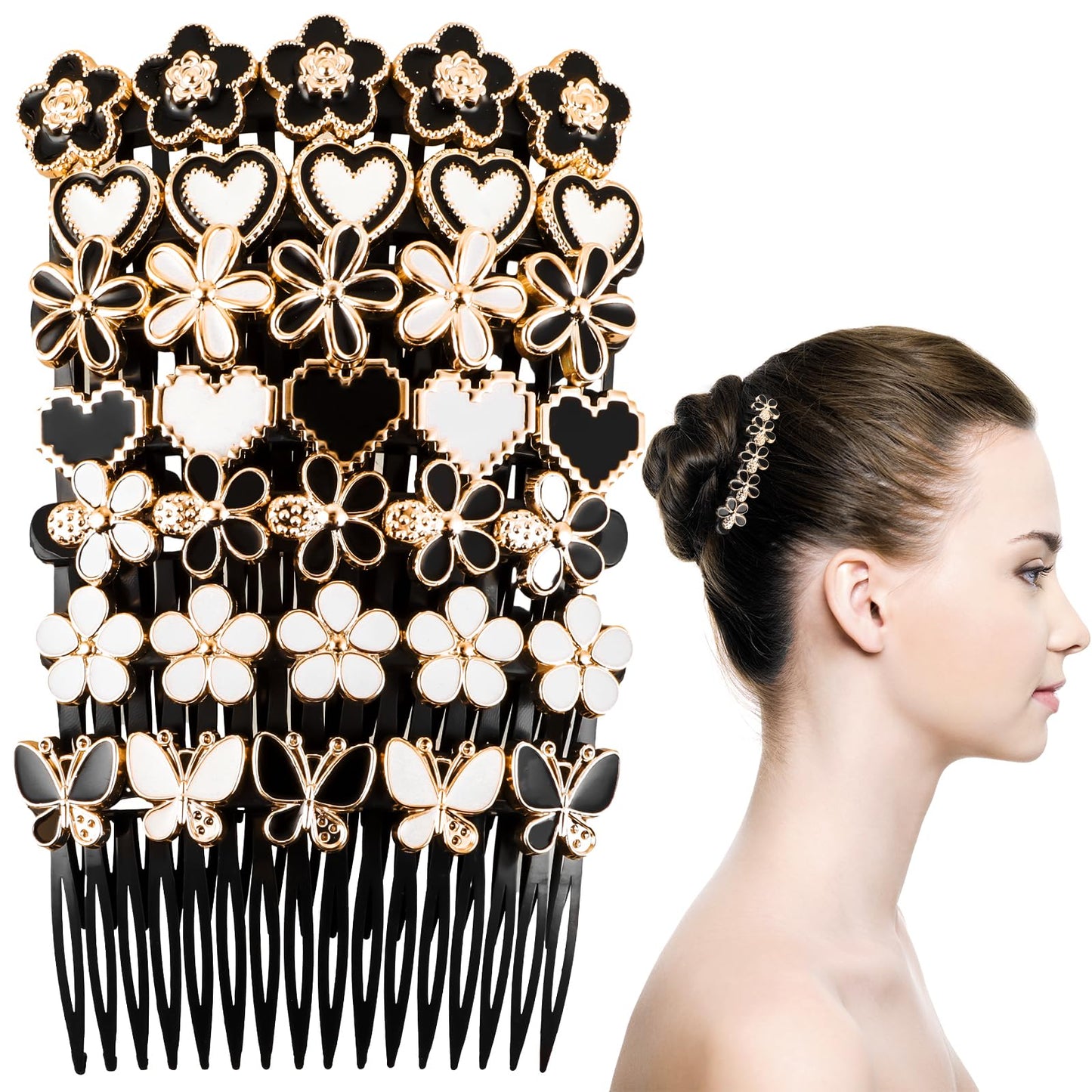 Amaxiu 7pcs Rhinestone Hair Comb, French Twist Flower Hair Combs Acrylic Diamond Hair Slides Plastic 16 Teeth Fancy Side Combs Wedding Bridal Jewelry Hair Clips Hair Accessories for Women Girls