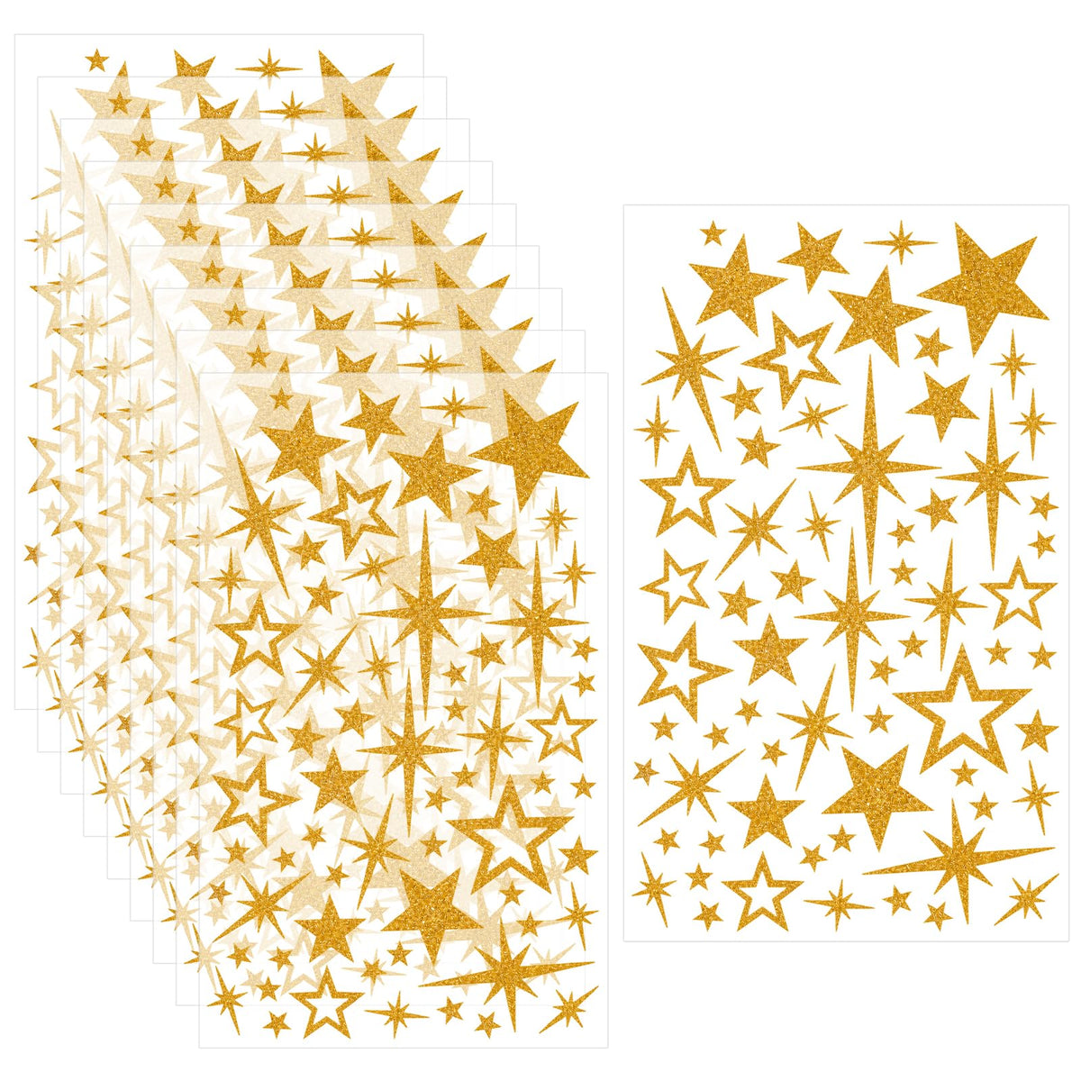 Yuanchu Glitter Gold Star Stickers, 10 Sheets Self-Adhesive for Crafts
