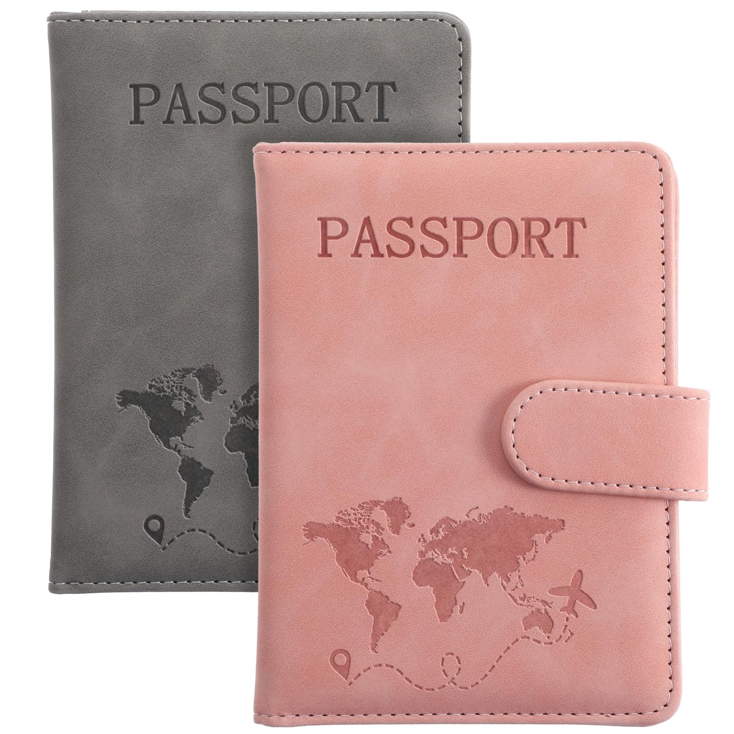 AOZUO 2 Pack Passport Holder for Travel, Passport Wallet Cover Case Waterproof RFID Blocking Passport Holder with Pen Holder Travel Must Haves Accessories, Passport Book Holders for Women and Men,