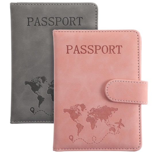 AOZUO 2 Pack Passport Holder for Travel, Passport Wallet Cover Case Waterproof RFID Blocking Passport Holder with Pen Holder Travel Must Haves Accessories, Passport Book Holders for Women and Men,