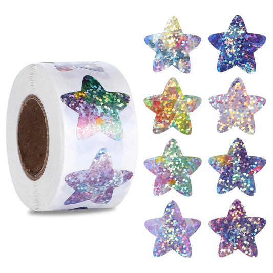 AOZUO Pack of 500 Star Stickers, Star Stickers, Stars, 2.5 cm Glitter Reward Star Stickers for Children, Self-Adhesive Labels for DIY Scrapbooking Decoration, DIY, Crafts, School, Students