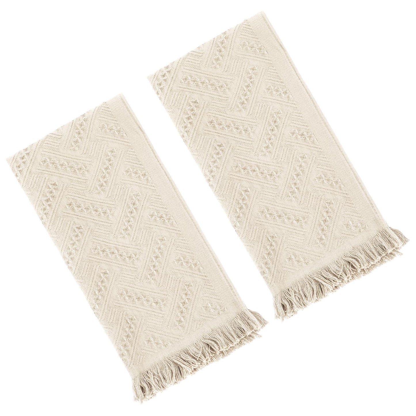 HJZHII 2 Pcs Hand Towels for Bathroom, 30×13 Inch Turkish Cotton Absorbent Soft Face Towel, Boho Jacquard Weave Fringe Bath Hand Towels for Bathroom Decor Kitchen Hotel Spa Farmhouse Guest(Beige)