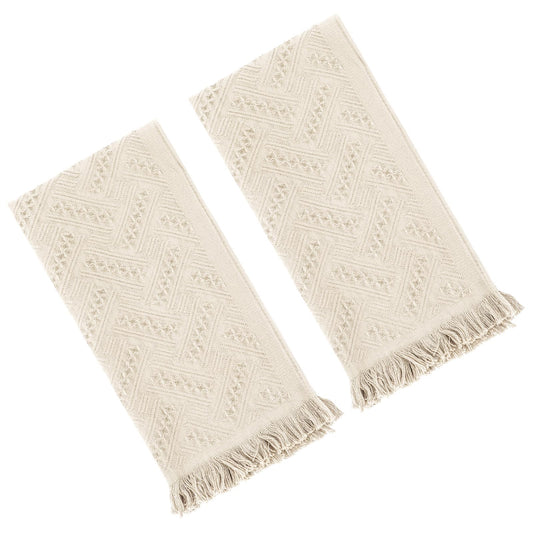 HJZHII 2 Pcs Hand Towels for Bathroom, 30×13 Inch Turkish Cotton Absorbent Soft Face Towel, Boho Jacquard Weave Fringe Bath Hand Towels for Bathroom Decor Kitchen Hotel Spa Farmhouse Guest(Beige)
