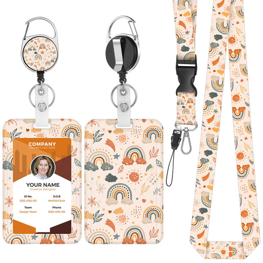 Bewudy Boho ID Badge Holder with Lanyard, Retractable Lanyards for ID Badge Reels and Detachable, Badge Holder with Breakaway Lanyard for Office Nurse Teacher Christmas Gifts (Bohemian Style)