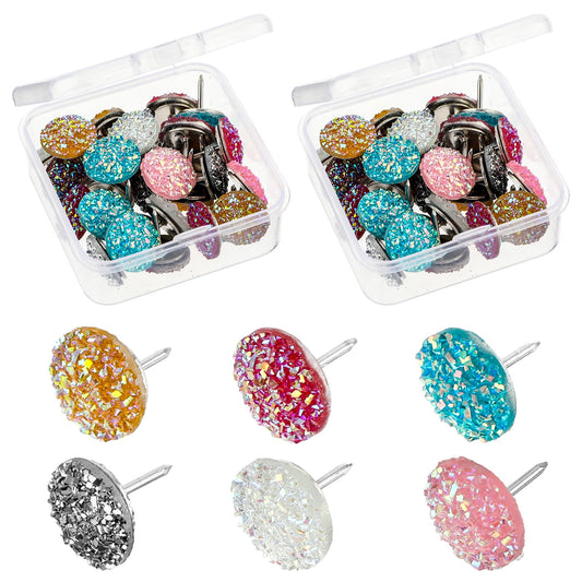 Andibro Shiny Diamond Push Pins, 60 Pcs Set, 8 Colors, Ferroalloy & Resin, for Bulletin Board, Office Decors