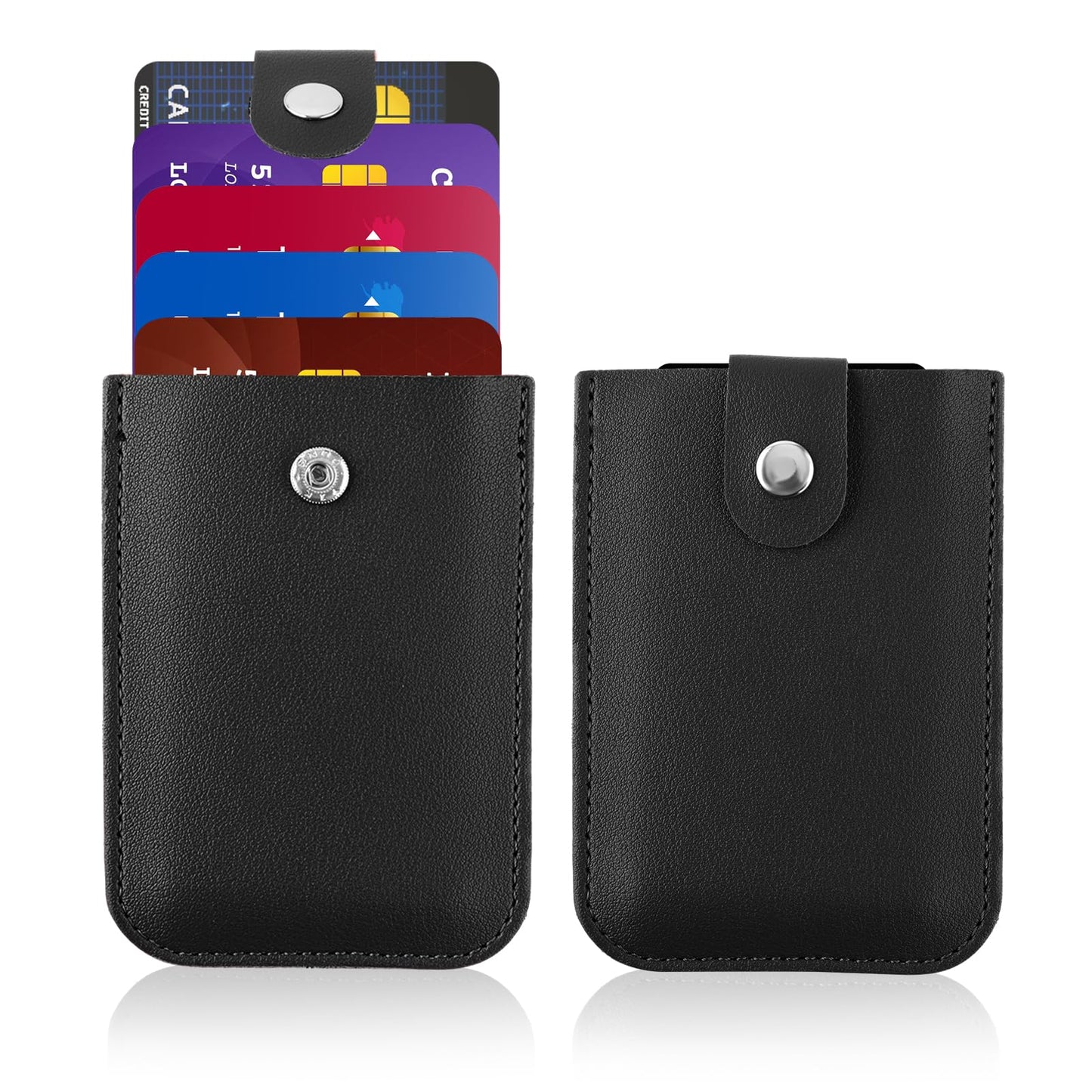 Jeffdad 2 Pcs Personalized Pull-Out Card Organizer for Women, PU Leather Minimalist Wallets Travel Wallet Anti Theft, Pocket Wallet Credit Card Holder for Men Women(Black 2Pcs)