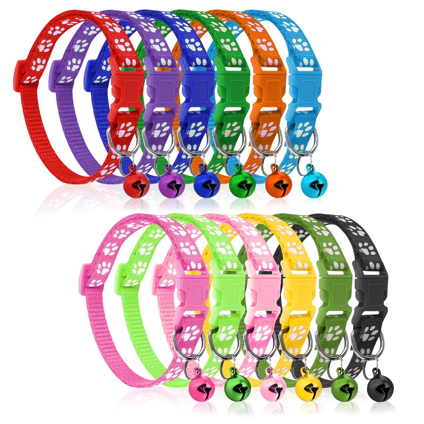 TIESOME 12Packs Dog Cat Identification Collar, Puppy Footprint Collars with Bells Whelping Collars Adjustable Cute Pet ID Collar for Puppies Kittens Dogs Cats