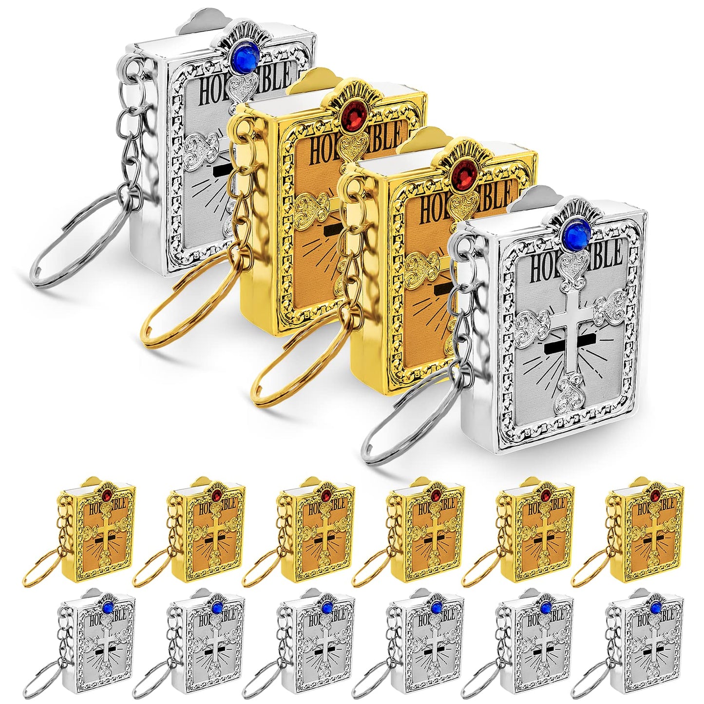 cobee Bible Keychain, 12 Pcs Mini Holy Bible Keychains with Frames Religious Jesus Key Chains Small Holy Bible Key Ring Souvenir Christian Present for Baptism Church Communion(1.8 x 1.6 x 0.6 inches)