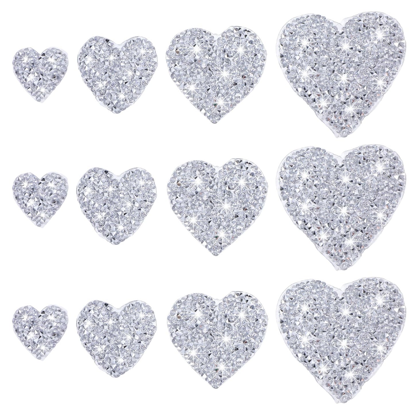 WJIAAA 12 Pieces Iron on Pictures for Textiles for Adults 2.5-5.5cm Heart Glitter Sew on Applique for Clothing T-Shirts