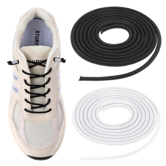 Amabro Elastic No Tie Shoelaces, Stretchy Tieless Shoelaces White Black Shoe Laces Replacements for Kids Adults Sneakers