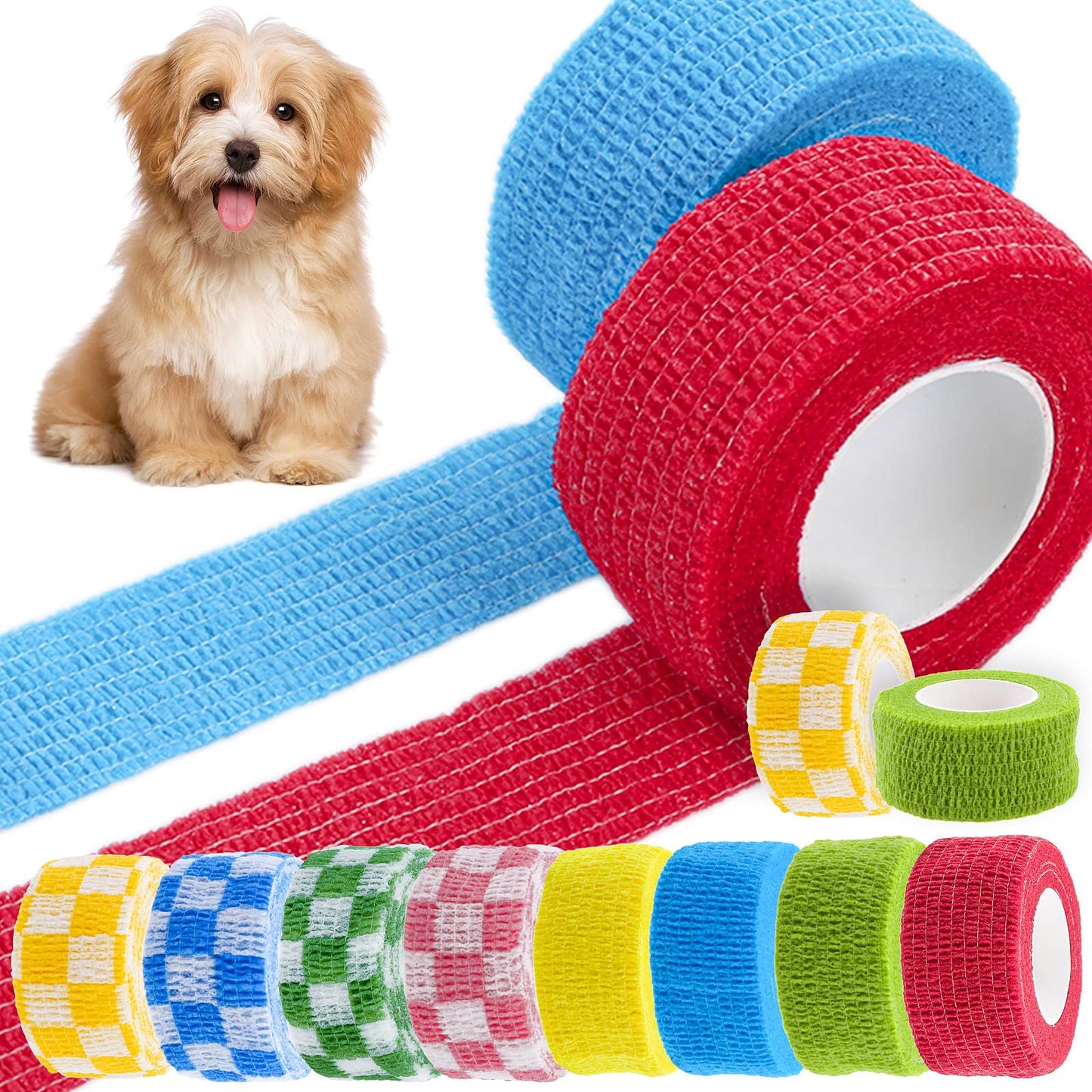cobee Self Adhesive Dog Bandages, 8 Rolls Pet Vet Wrap, Self-Adhesive Pet Elastic Bandage Injury Wrap Tape, Non-Woven Elastic Breathable Vet Wrap Bandage Tape for Dog Wrist and Ankle Sprains Swelling
