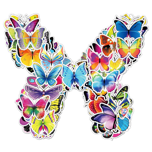 Amaxiu 100Pcs Butterfly Cute Stickers, Colorful Butterflies Sticker Vinyl Aesthetic Decals Waterproof Wall Decorative Sticker for Scrapbook Planner Journals DIY Party Bedroom
