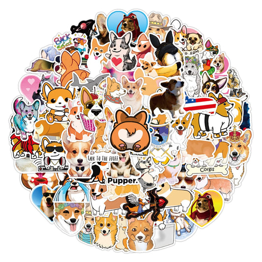 TIESOME 100pcs Cute Dog Stickers, Waterproof Laptop Skateboard Stickers Pet Corgi Dog Stickers for Kids Water Bottles Stickers for Kids Teens Print Dogs Decals Stickers