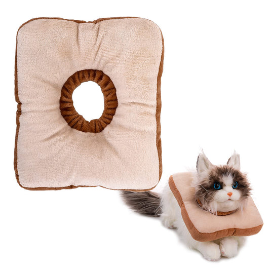 cobee Adjustable Cat Recovery Collar, Cute Toast Neck Cone After Surgery Soft Cat Cone Collar Kitten Pillow Elizabeth Neck Kitten Collar After Wound Healing Protective Cone Cat Collars(Toast)