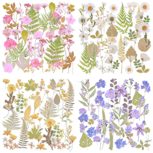 Bewudy 160Pcs Natural Flower Scrapbooking Stickers, Transparent Floral Self-Adhesive Scrap Book Sticker, Vintage Plant Leaves for Kids Adult Card Making DIY Paper Crafts Gifts for Friends