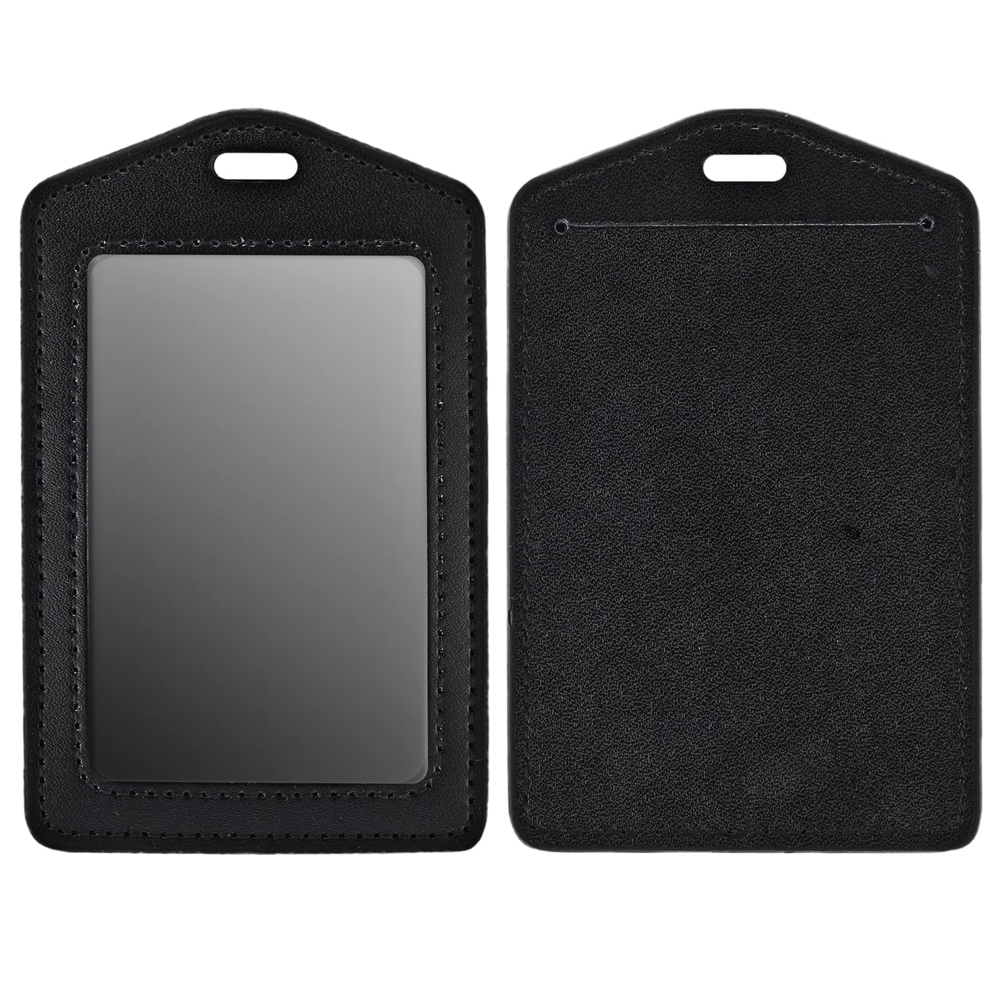 TIESOME 2Pcs Vertical Leather ID Badge Holder, Waterproof Double Sided Clear Card Holder for Office Staff Students Employees(Black)