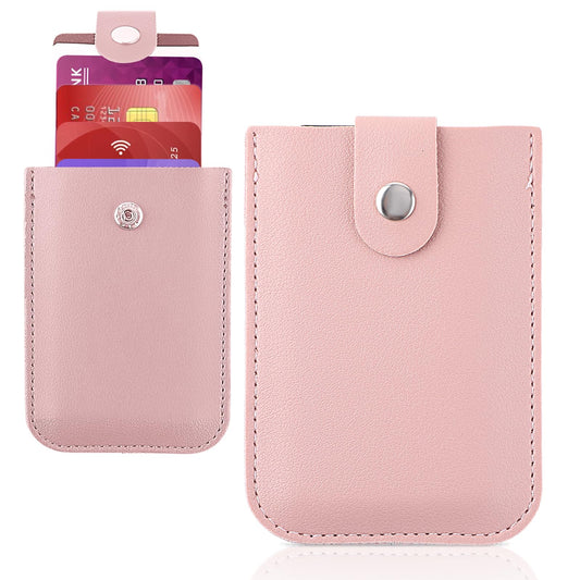 Bewudy Pull-Out Type Credit Card Holder Wallet, Stacked Leather RFID Blocking Credit Card Holder Card Cases, Multiple Card Slots Credit Card Organizer for Women Men(Pink)