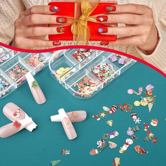Bewudy Christmas Nail Art Sticker, 3D Santa Claus Snowflake Elk Acrylic Nails Sticker Decals, Christmas Tree Wood Glitter Nail Art Decorations