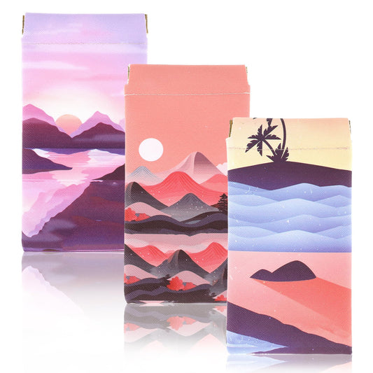 Amabro 3 PCS Leather Glasses Case, Squeeze Top Sunglass Pouch Portable Soft Eyeglass Case Organizer for Women(Style-A)