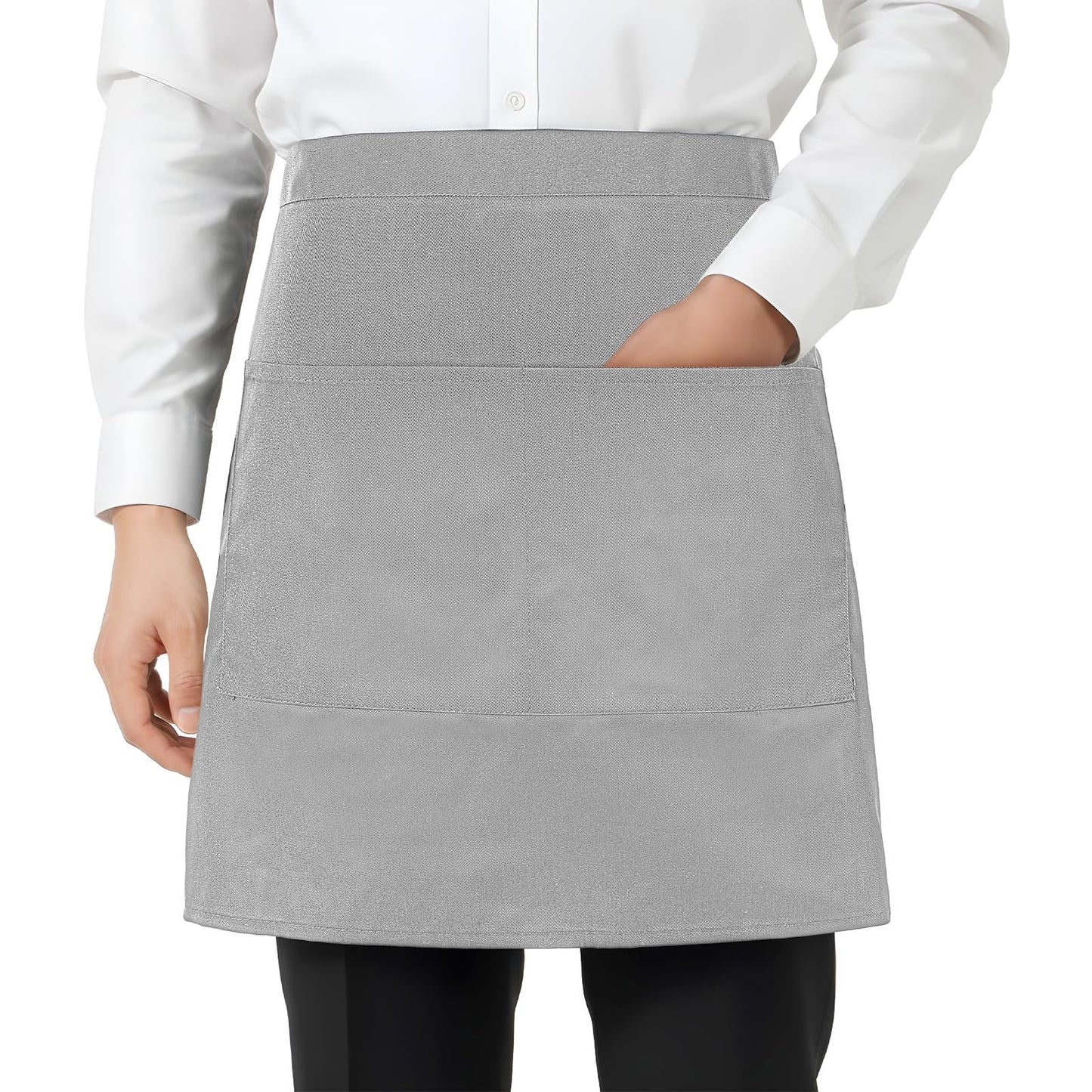 WJIAAA Black Waist Apron, 2 Pieces Apron with 2 Pockets, Waiter Apron, Kitchen Apron, Bistro Apron, Restaurant Bar Apron, bright grey (ral 7035), 62 x 45 cm, Trägerlänge 57 cm pro Seite