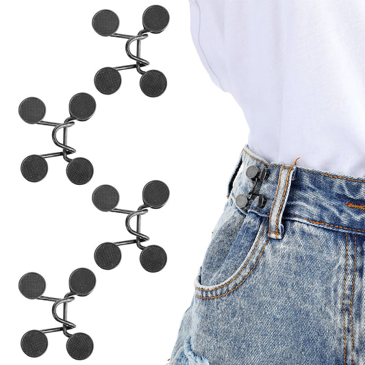 Andibro Pant Waist Tightener, 4 Set Jean Buttons for Loose Jeans, Adjustable Waist Buckle Set Adjustable Waistband Tightener Button for Jeans to Make Smaller for Pants Jeans Skirts No Sewing Required