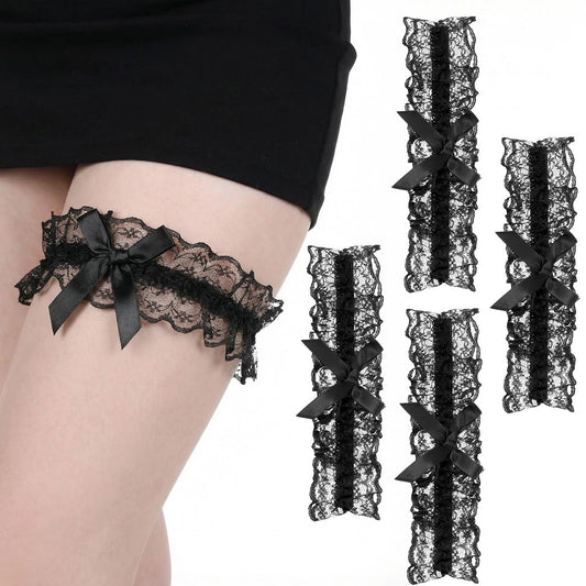 JJUNW 2PCs Black Wedding Garter for Bride, Bride-Tossing-Thigh, Lace Thigh Garter Bride Tossing Thigh for Women Teen Girls