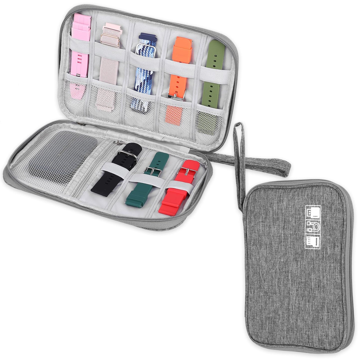 TIESOME Watch Band Storage Case, Travel Organiser Bag for Watch Bands Waterproof Watch Band Holder Smart Watch Band Organizer Watch Straps Carrying Case Compatible with All Watch Bands(Gray)